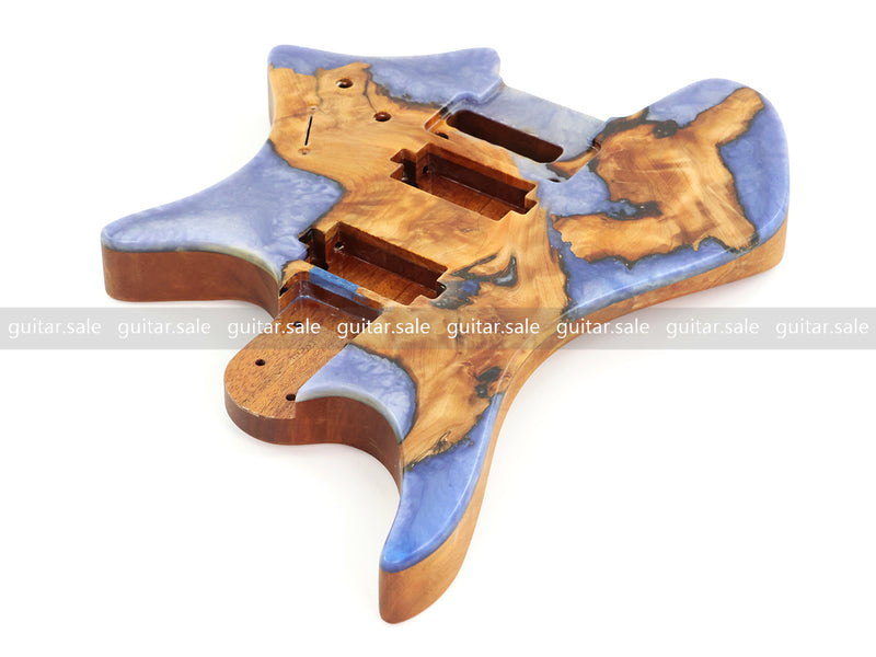 One-of-a-Kind Burl Wood Veneer Epoxy Resin Headless Electric Guitar Body (HBE-024)