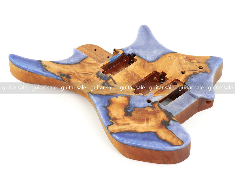 One-of-a-Kind Burl Wood Veneer Epoxy Resin Headless Electric Guitar Body (HBE-024)