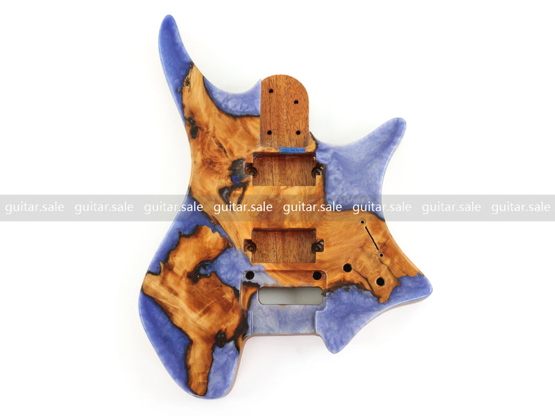 One-of-a-Kind Burl Wood Veneer Epoxy Resin Headless Electric Guitar Body (HBE-024)