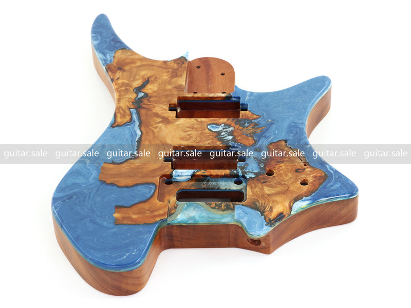 One-of-a-Kind Burl Wood Veneer Epoxy Resin Headless Electric Guitar Body (HBE-025)