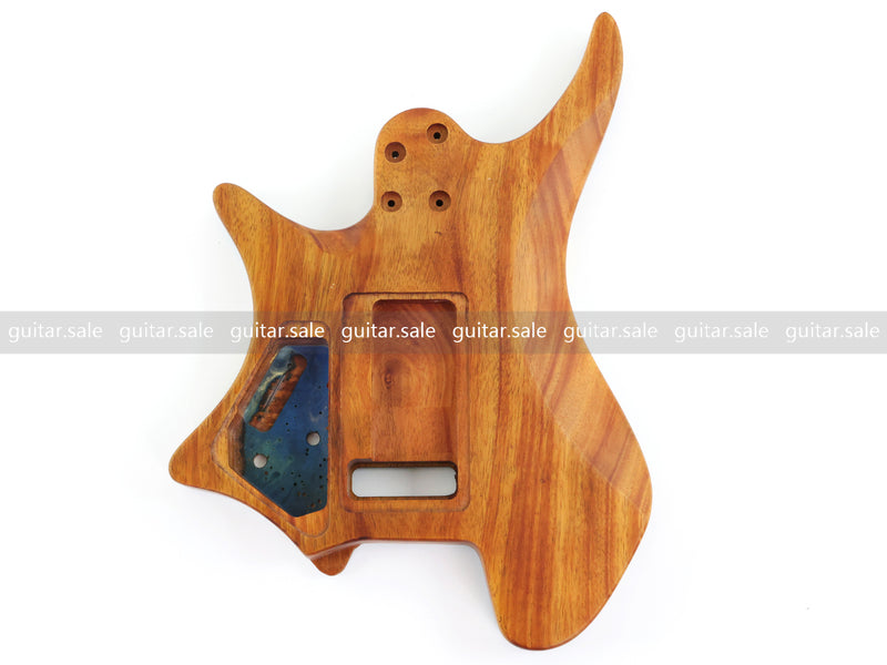 One-of-a-Kind Burl Wood Veneer Epoxy Resin Headless Electric Guitar Body (HBE-025)
