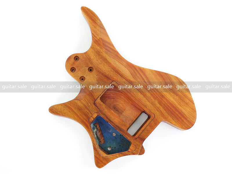 One-of-a-Kind Burl Wood Veneer Epoxy Resin Headless Electric Guitar Body (HBE-025)