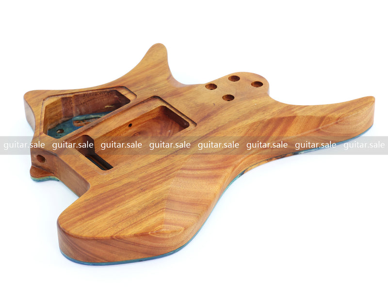 One-of-a-Kind Burl Wood Veneer Epoxy Resin Headless Electric Guitar Body (HBE-025)