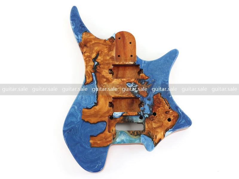 One-of-a-Kind Burl Wood Veneer Epoxy Resin Headless Electric Guitar Body (HBE-025)