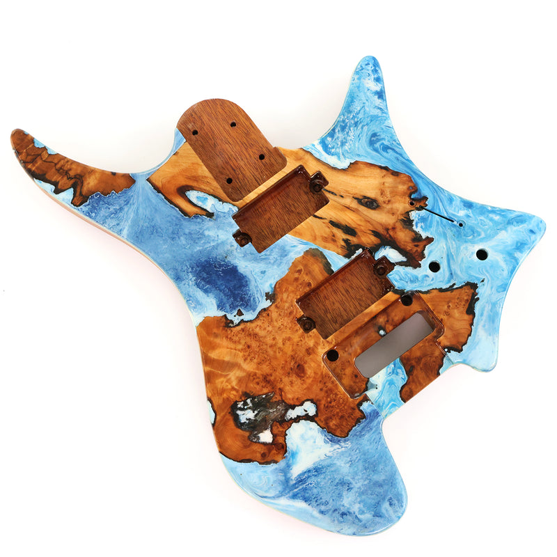 One-of-a-Kind Burl Wood Veneer Epoxy Resin Headless Electric Guitar Body (HBE-026)
