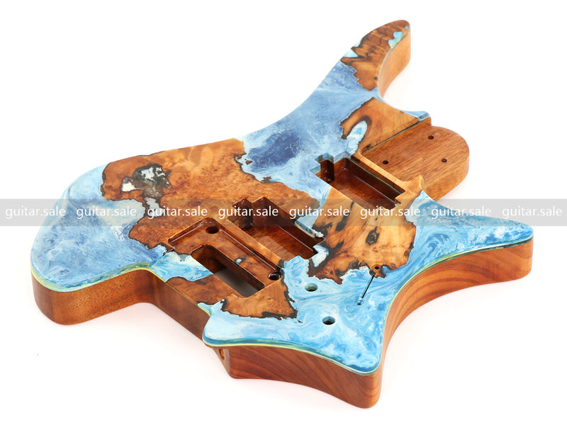One-of-a-Kind Burl Wood Veneer Epoxy Resin Headless Electric Guitar Body (HBE-026)