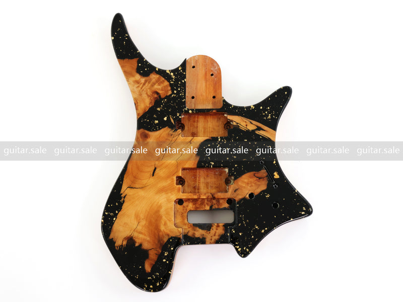 One-of-a-Kind Burl Wood Veneer Epoxy Resin Headless Electric Guitar Body (HBE-028)