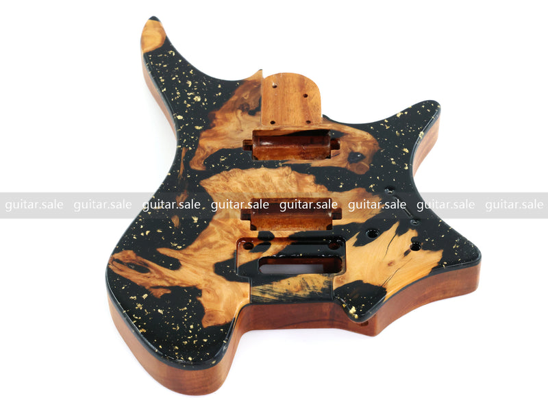 One-of-a-Kind Burl Wood Veneer Epoxy Resin Headless Electric Guitar Body (HBE-029)
