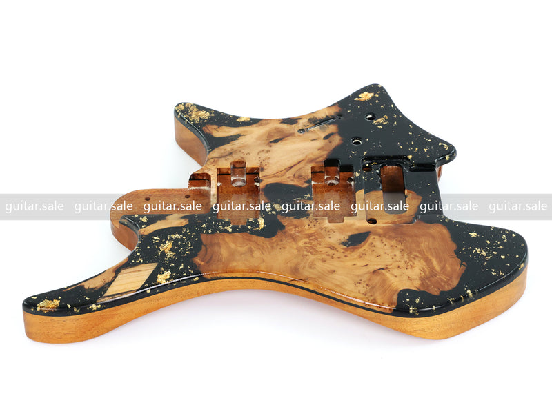 One-of-a-Kind Burl Wood Veneer Epoxy Resin Headless Electric Guitar Body (HBE-030)