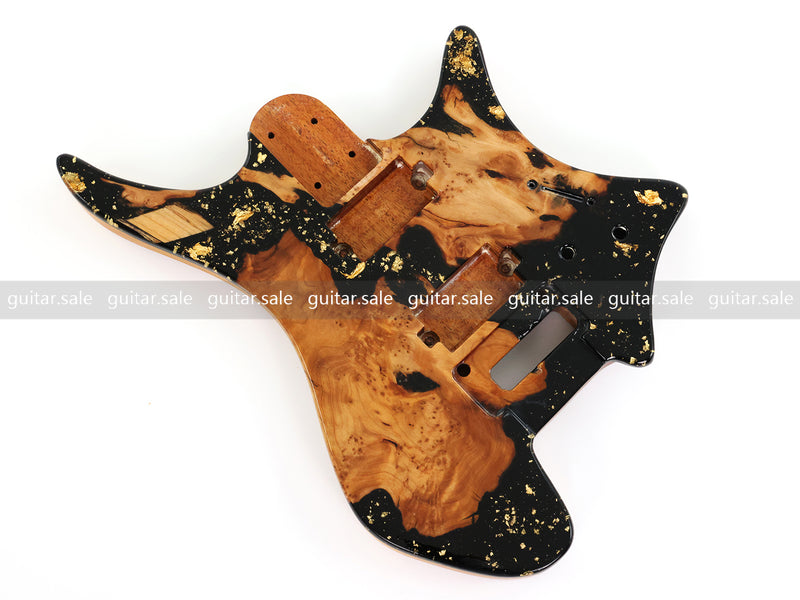 One-of-a-Kind Burl Wood Veneer Epoxy Resin Headless Electric Guitar Body (HBE-030)