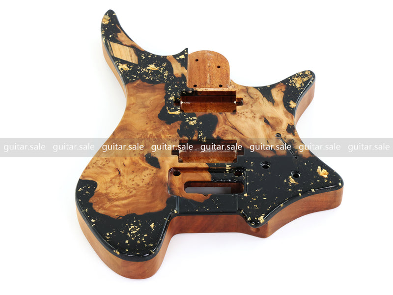One-of-a-Kind Burl Wood Veneer Epoxy Resin Headless Electric Guitar Body (HBE-030)