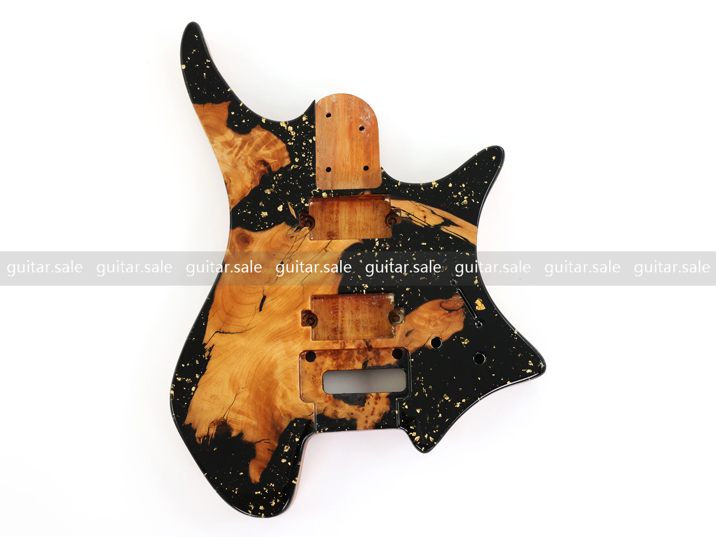 One-of-a-Kind Burl Wood Veneer Epoxy Resin Headless Electric