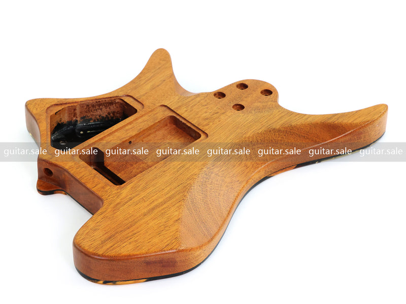 One-of-a-Kind Burl Wood Veneer Epoxy Resin Headless Electric Guitar Body (HBE-032)