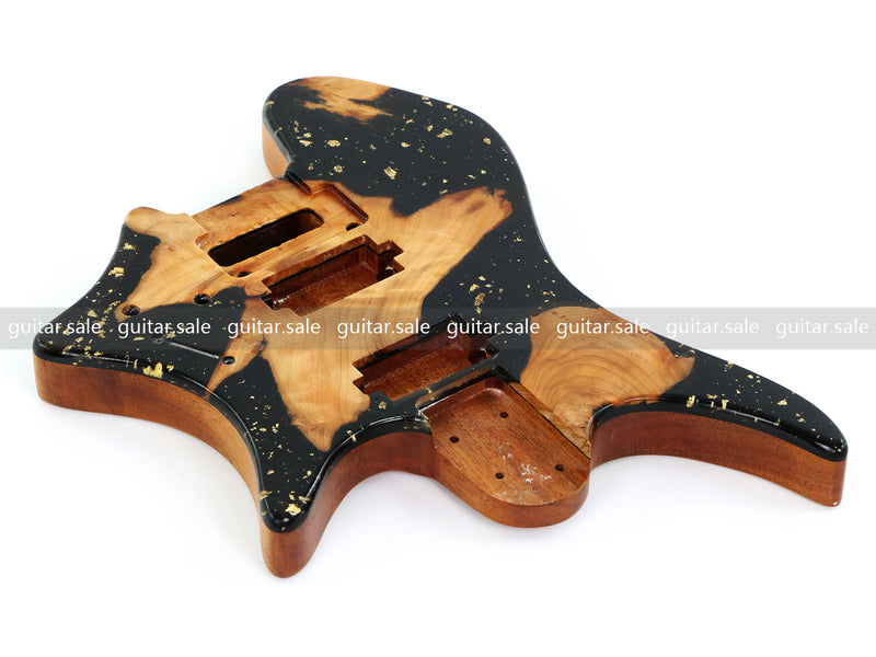 One-of-a-Kind Burl Wood Veneer Epoxy Resin Headless Electric Guitar Body (HBE-032)