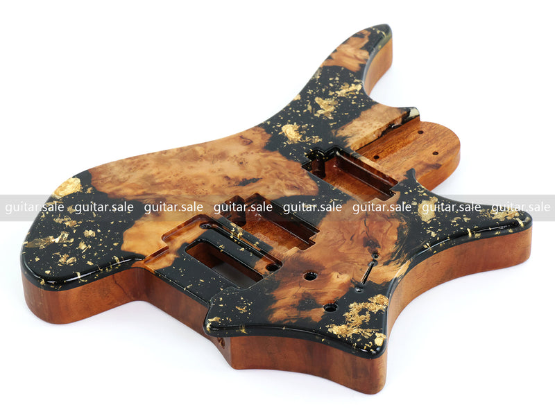 One-of-a-Kind Burl Wood Veneer Epoxy Resin Headless Electric Guitar Body (HBE-033)
