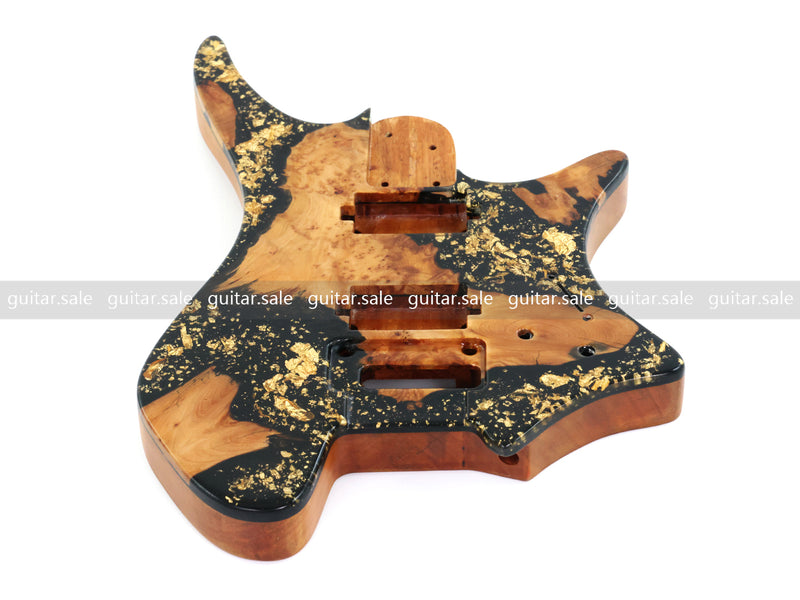 One-of-a-Kind Burl Wood Veneer Epoxy Resin Headless Electric Guitar Body (HBE-034)
