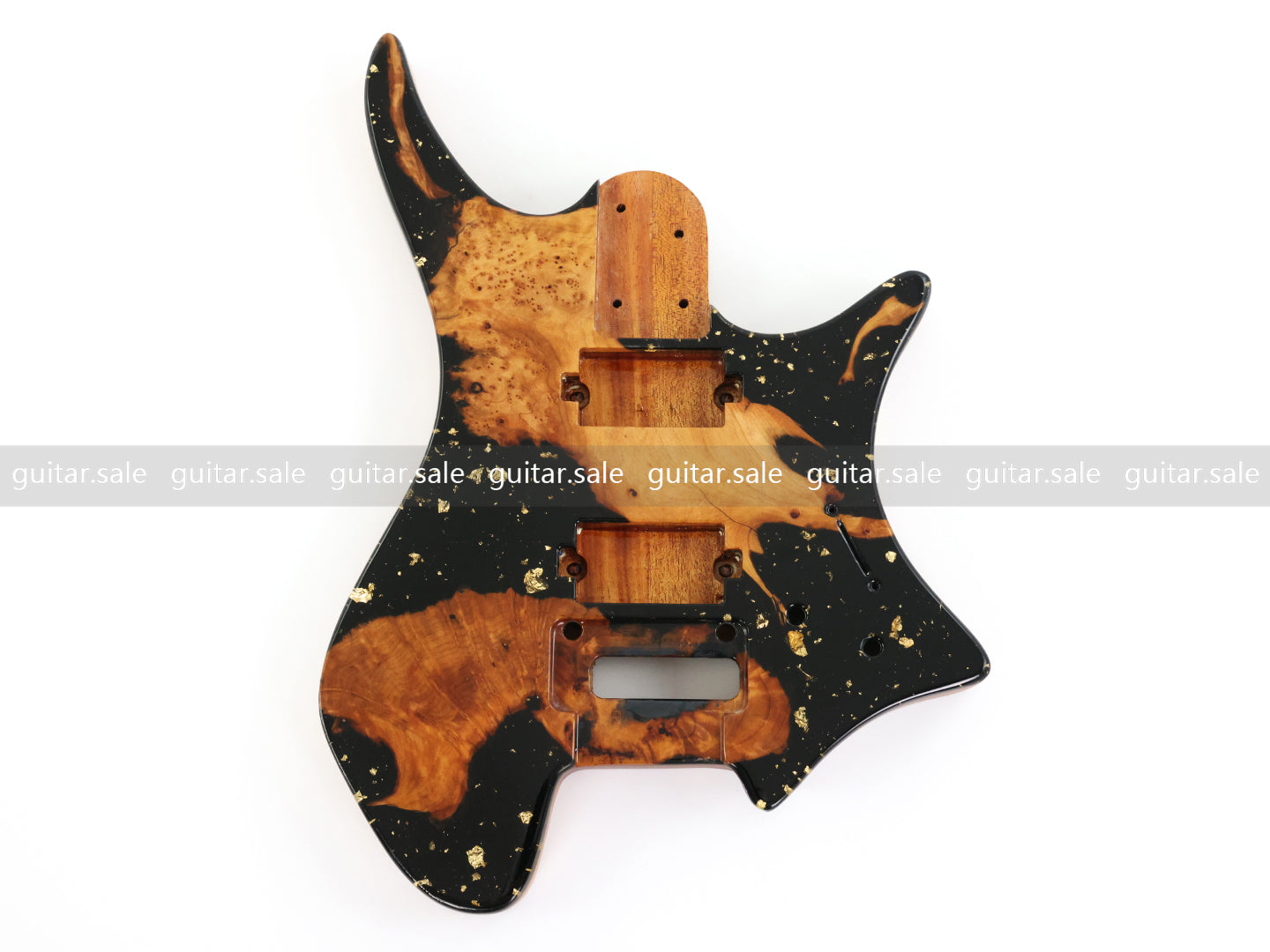 One-of-a-Kind Burl Wood Veneer Epoxy Resin Headless Electric