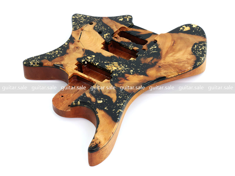 One-of-a-Kind Burl Wood Veneer Epoxy Resin Headless Electric Guitar Body (HBE-036)