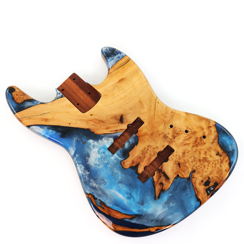 One-of-a-Kind Burl Wood Veneer Epoxy Resin Jazz Bass Style Electric Bass Guitar Body (JBE-001)