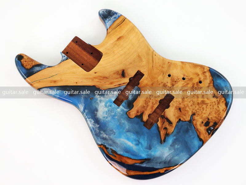 One-of-a-Kind Burl Wood Veneer Epoxy Resin Jazz Bass Style Electric Bass Guitar Body (JBE-001)