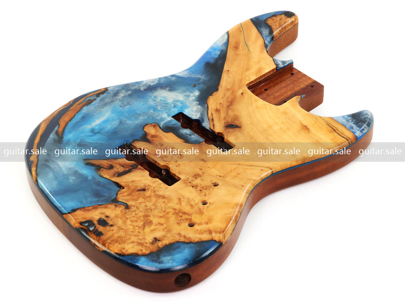One-of-a-Kind Burl Wood Veneer Epoxy Resin Jazz Bass Style Electric Bass Guitar Body (JBE-001)