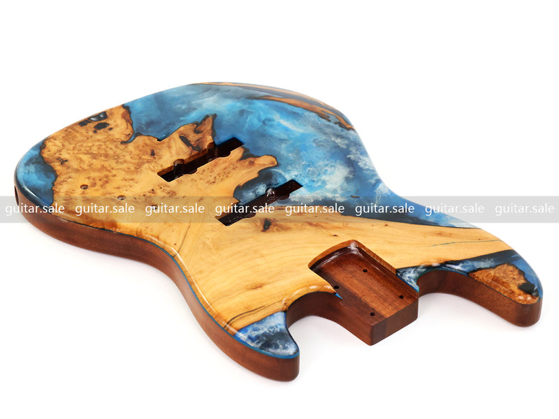 One-of-a-Kind Burl Wood Veneer Epoxy Resin Jazz Bass Style Electric Bass Guitar Body (JBE-001)