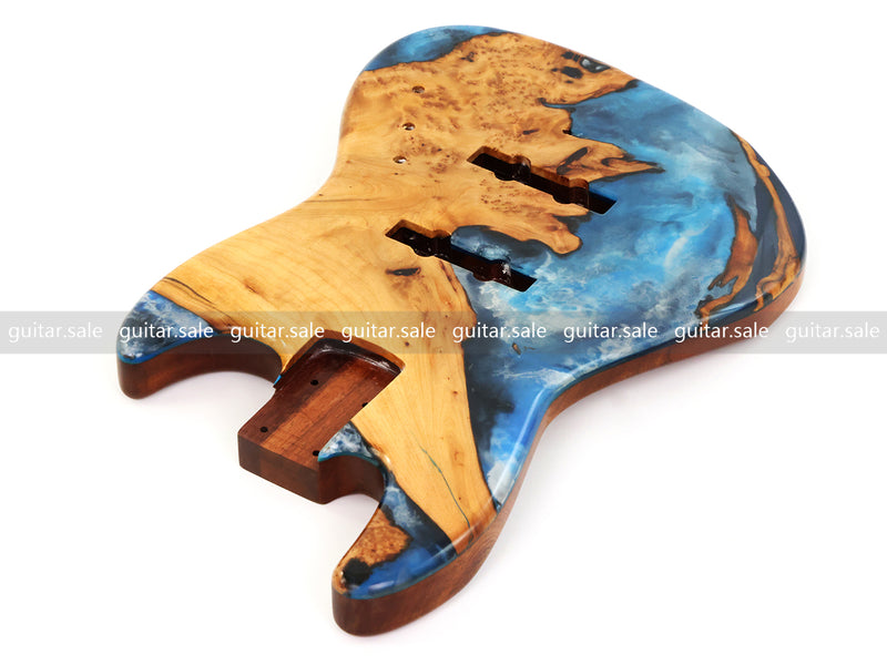 One-of-a-Kind Burl Wood Veneer Epoxy Resin Jazz Bass Style Electric Bass Guitar Body (JBE-001)