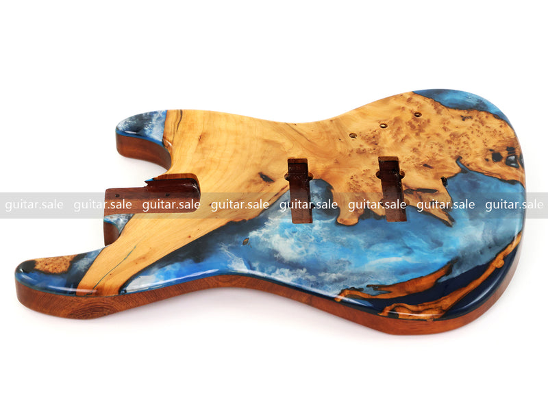 One-of-a-Kind Burl Wood Veneer Epoxy Resin Jazz Bass Style Electric Bass Guitar Body (JBE-001)