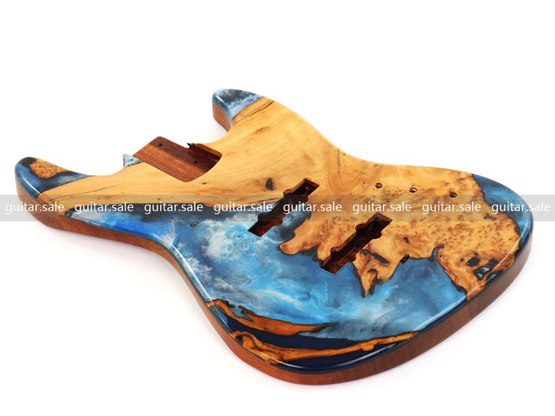 One-of-a-Kind Burl Wood Veneer Epoxy Resin Jazz Bass Style Electric Bass Guitar Body (JBE-001)