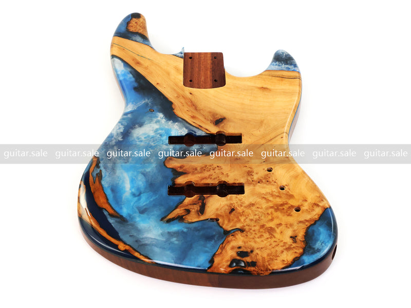 One-of-a-Kind Burl Wood Veneer Epoxy Resin Jazz Bass Style Electric Bass Guitar Body (JBE-001)