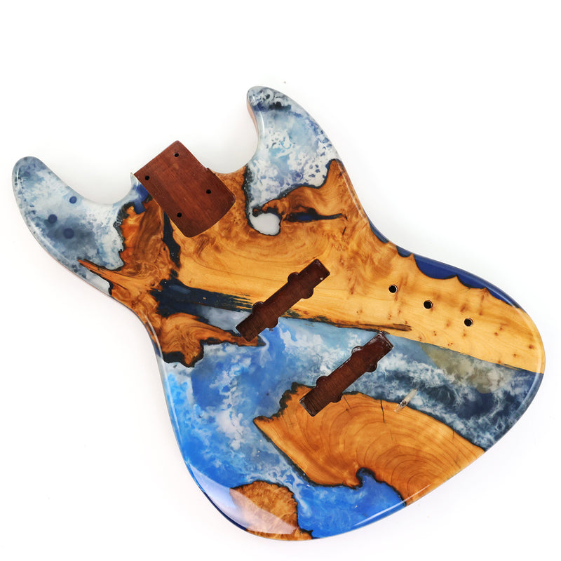 One-of-a-Kind Burl Wood Veneer Epoxy Resin Jazz Bass Style Electric Bass Guitar Body (JBE-002)