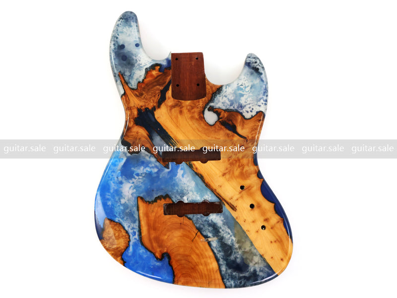 One-of-a-Kind Burl Wood Veneer Epoxy Resin Jazz Bass Style Electric Bass Guitar Body (JBE-002)