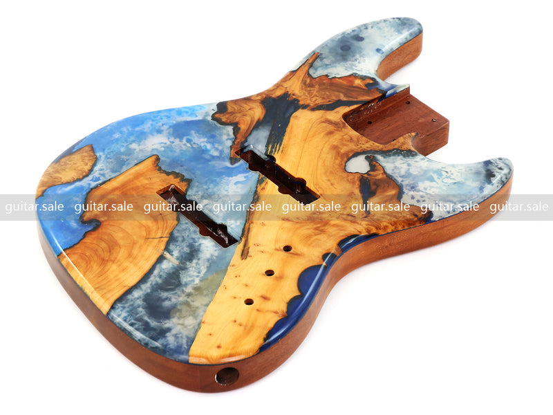 One-of-a-Kind Burl Wood Veneer Epoxy Resin Jazz Bass Style Electric Bass Guitar Body (JBE-002)