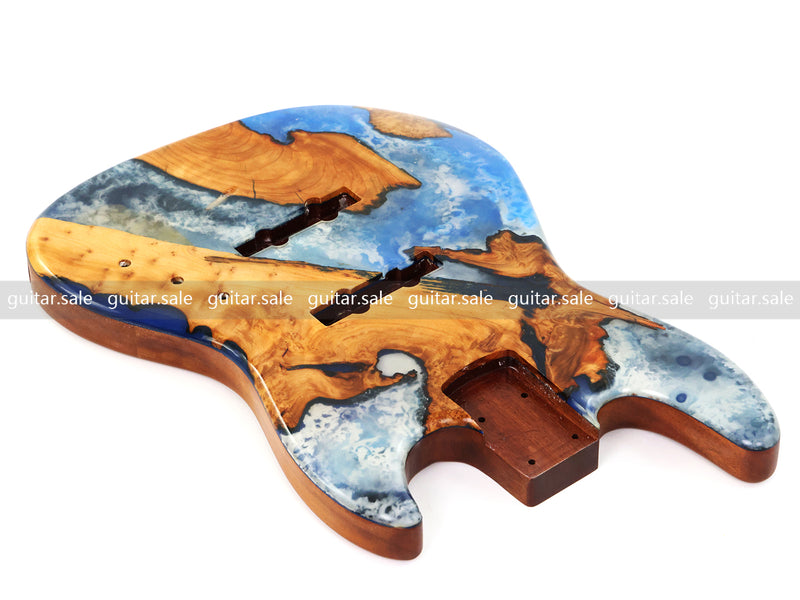 One-of-a-Kind Burl Wood Veneer Epoxy Resin Jazz Bass Style Electric Bass Guitar Body (JBE-002)