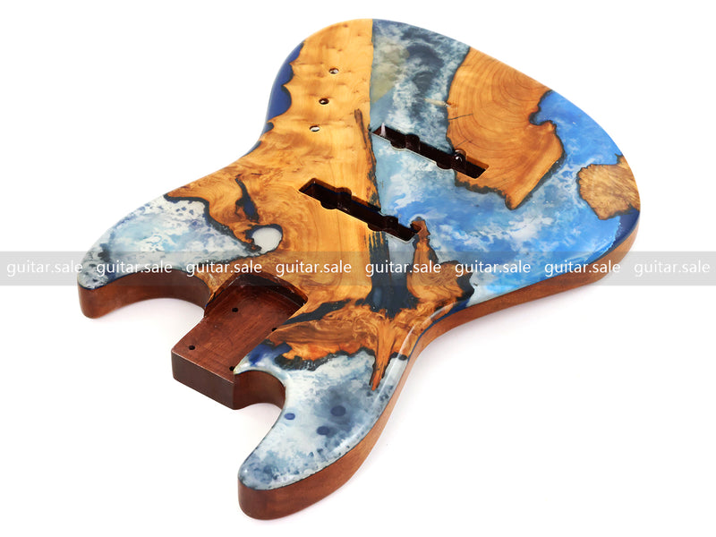 One-of-a-Kind Burl Wood Veneer Epoxy Resin Jazz Bass Style Electric Bass Guitar Body (JBE-002)