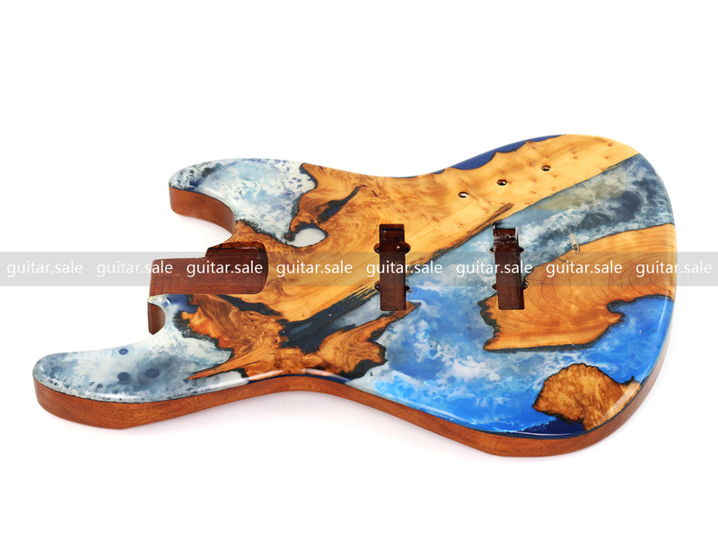One-of-a-Kind Burl Wood Veneer Epoxy Resin Jazz Bass Style Electric Bass Guitar Body (JBE-002)