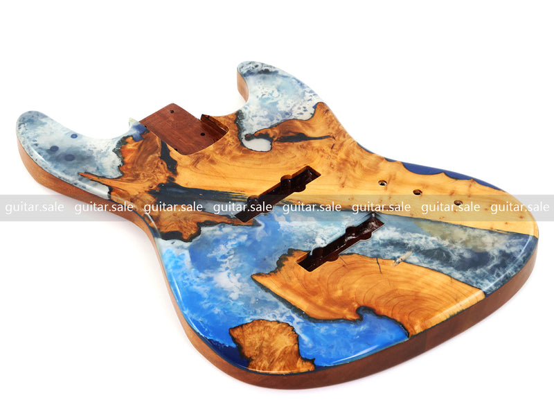 One-of-a-Kind Burl Wood Veneer Epoxy Resin Jazz Bass Style Electric Bass Guitar Body (JBE-002)