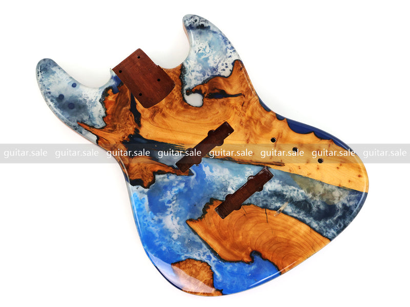One-of-a-Kind Burl Wood Veneer Epoxy Resin Jazz Bass Style Electric Bass Guitar Body (JBE-002)