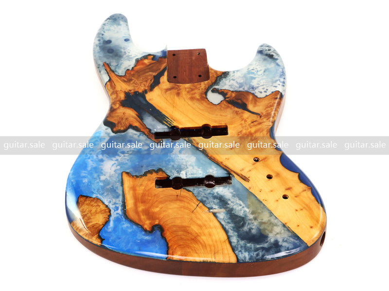 One-of-a-Kind Burl Wood Veneer Epoxy Resin Jazz Bass Style Electric Bass Guitar Body (JBE-002)