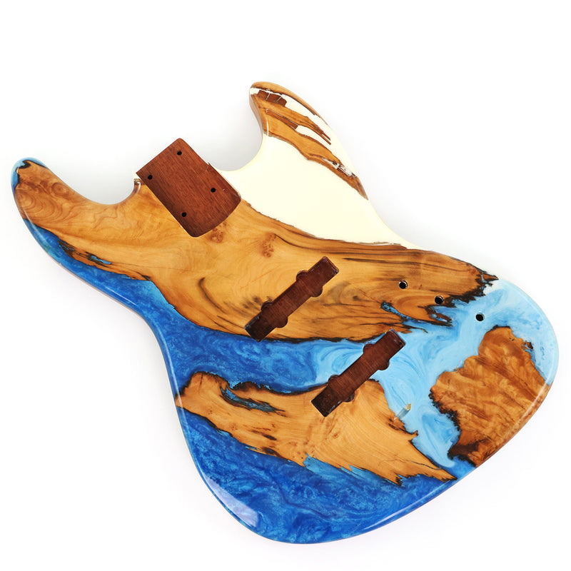 One-of-a-Kind Burl Wood Veneer Epoxy Resin Jazz Bass Style Electric Bass Guitar Body (JBE-003)