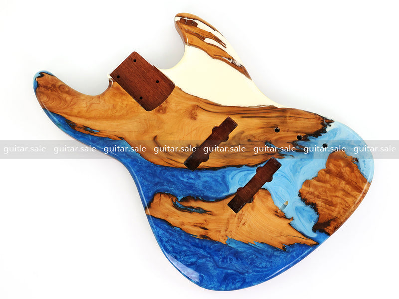 One-of-a-Kind Burl Wood Veneer Epoxy Resin Jazz Bass Style Electric Bass Guitar Body (JBE-003)