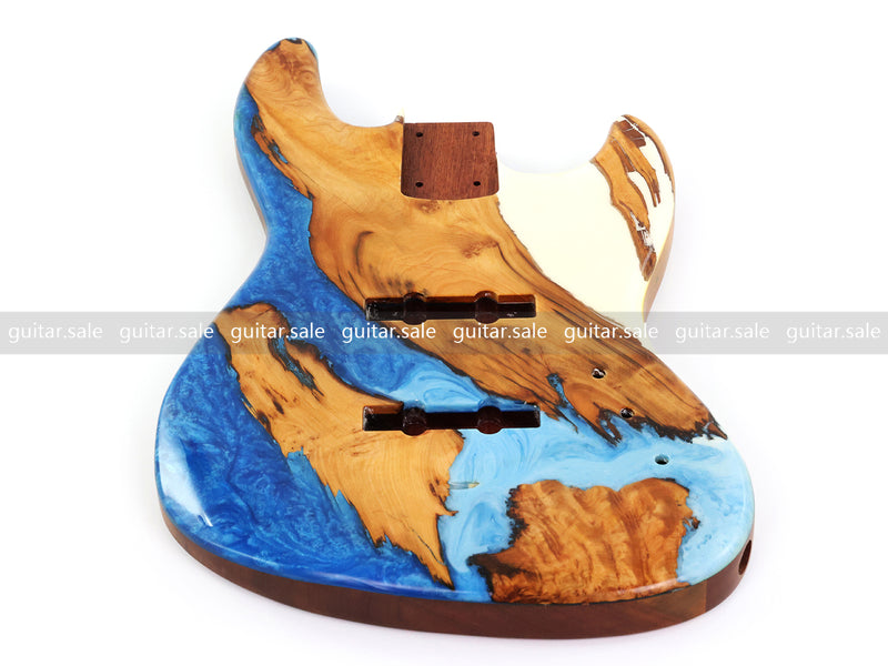 One-of-a-Kind Burl Wood Veneer Epoxy Resin Jazz Bass Style Electric Bass Guitar Body (JBE-003)