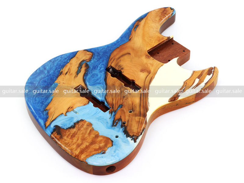 One-of-a-Kind Burl Wood Veneer Epoxy Resin Jazz Bass Style Electric Bass Guitar Body (JBE-003)