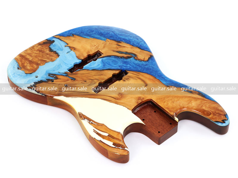 One-of-a-Kind Burl Wood Veneer Epoxy Resin Jazz Bass Style Electric Bass Guitar Body (JBE-003)