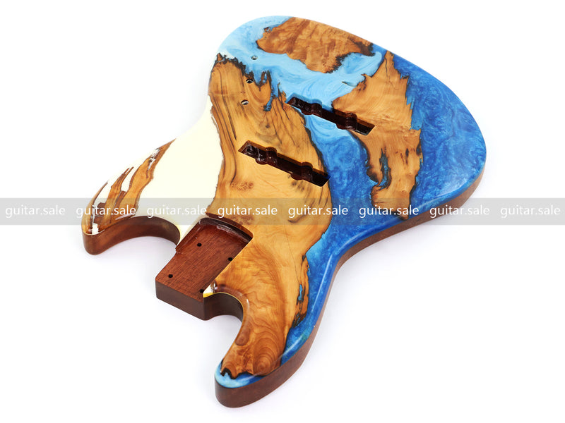 One-of-a-Kind Burl Wood Veneer Epoxy Resin Jazz Bass Style Electric Bass Guitar Body (JBE-003)