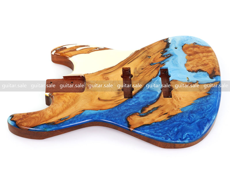 One-of-a-Kind Burl Wood Veneer Epoxy Resin Jazz Bass Style Electric Bass Guitar Body (JBE-003)