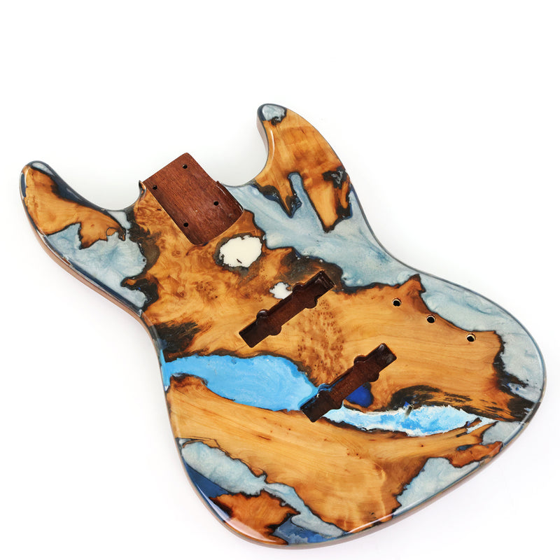 One-of-a-Kind Burl Wood Veneer Epoxy Resin Jazz Bass Style Electric Bass Guitar Body (JBE-004)