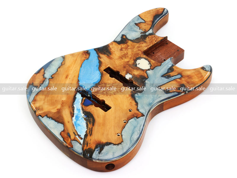 One-of-a-Kind Burl Wood Veneer Epoxy Resin Jazz Bass Style Electric Bass Guitar Body (JBE-004)