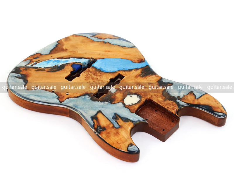 One-of-a-Kind Burl Wood Veneer Epoxy Resin Jazz Bass Style Electric Bass Guitar Body (JBE-004)