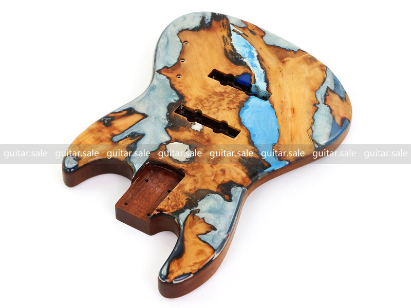 One-of-a-Kind Burl Wood Veneer Epoxy Resin Jazz Bass Style Electric Bass Guitar Body (JBE-004)